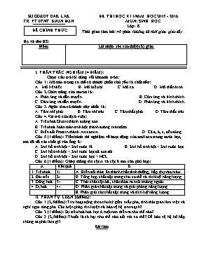 Đề thi học kỳ I môn Sinh học Lớp 8 - Năm học 2015-2016 - Trường PT DTNT Buôn Đôn